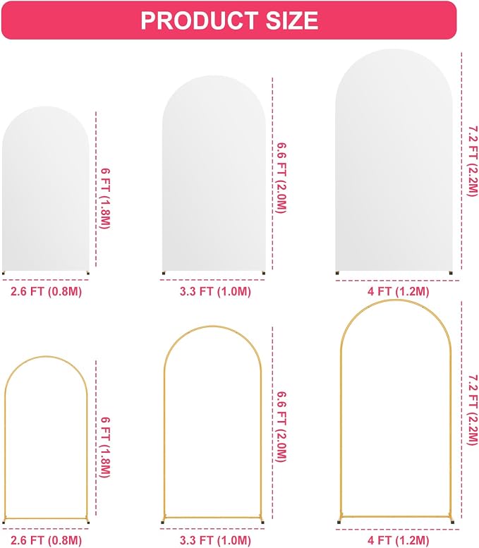 Arch Backdrop Stand and White Cover Set of 3(7.2FT/6.6FT/6FT),Wedding Arch Backdrop Stand,Balloon Arch Stand Metal Frame for Wedding Birthday Baby Shower Party Garland Ceremony Decor