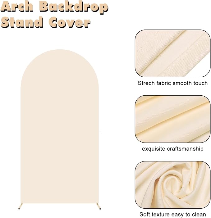 6.6 FT Arch Stand with Arch Stand Cover, Wedding Arch Backdrop Stand and Beige Arch Cover for Birthday Party Wedding Ceremony Bridal Baby Shower, BS01-5