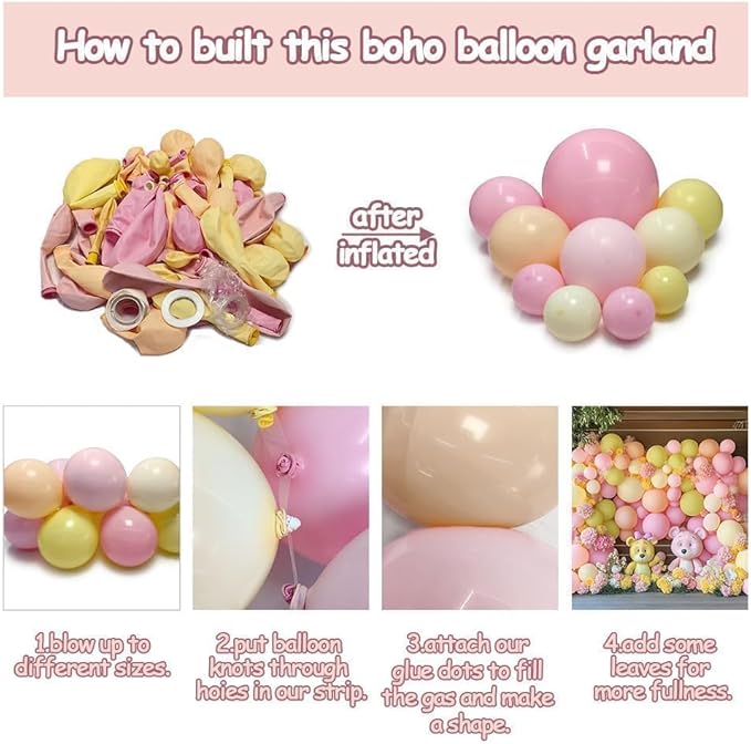 Pastel Pink Yellow Balloon Arch, Double Stuffed Light Yellow Pink Ivory Balloon Garland Kit Latex Peach White Beige Balloons for Birthday Baby Shower Easter Wedding Bridal Shower Bee Bear Party Decor