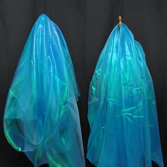 Sky Blue Iridescent Organza Fabric for Wedding & Halloween, 11 Yard Long, 59-Inch Wide, Perfect for DIY, Photography Scene Arrangement, and Personalized Clothing Production