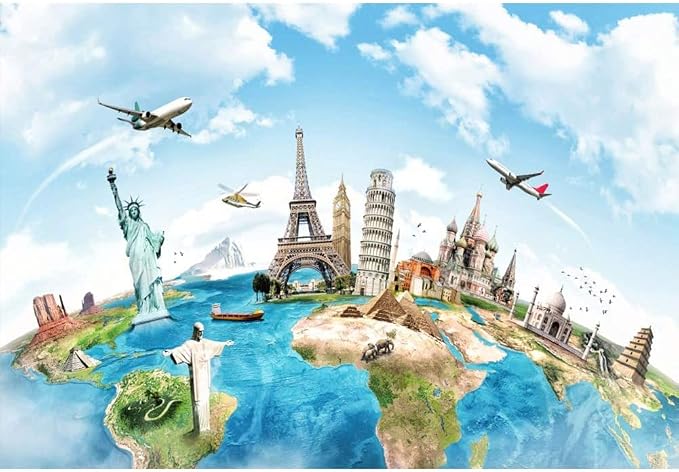 Yeele 15x10ft Globe Travel Backdrop Earth Map Worldwide Continent Famous Landmark Scenery Home Photography Background Infant Baby Adult Portrait Photo Booth Vinyl Wallpaper Photocall Studio Props