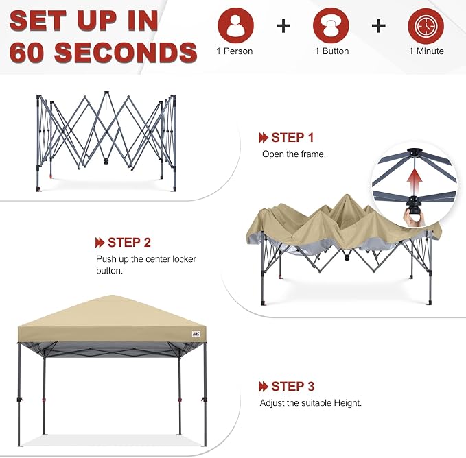 ABCCANOPY 10x10 Pop Up Canopy - Outdoor Patio Portable Canopy Tent Gazebo Heavy Duty for Backyard and Deck with 4 Sandbags and 8 Stakes (Cream)