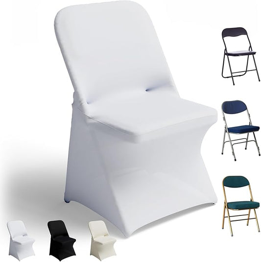 30 PCS White Folding Chair Covers for Party Spandex Stretch Chair Cover Durable, Washable Slipcovers, Universal Fit for Weddings, Dining, Events Decor