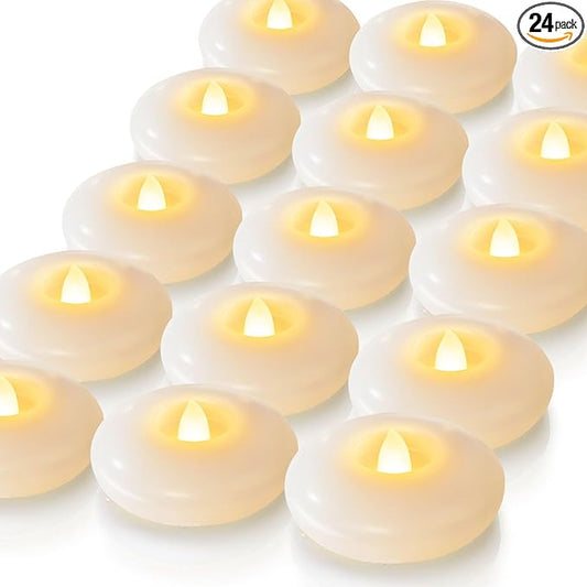 Homemory 24 Pack 3” Flameless Led Floating Candles, 200 Hour White Battery Operate Waterproof Tealights for Cylinder Vases, Centerpieces at Wedding Decor, Party, Pool