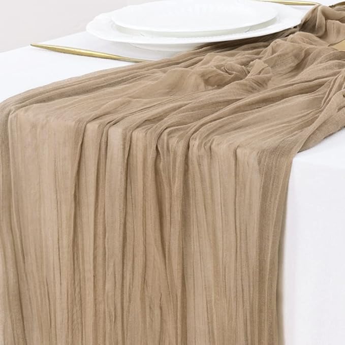 Socomi 2pcs Nude Brown Cheesecloth Table Runner Easter Spring Boho Rustic Gauze 120 inch 10FT Cheese Cloth Runner for Wedding Party Baby Shower Birthday Home Decor Holiday Decorations