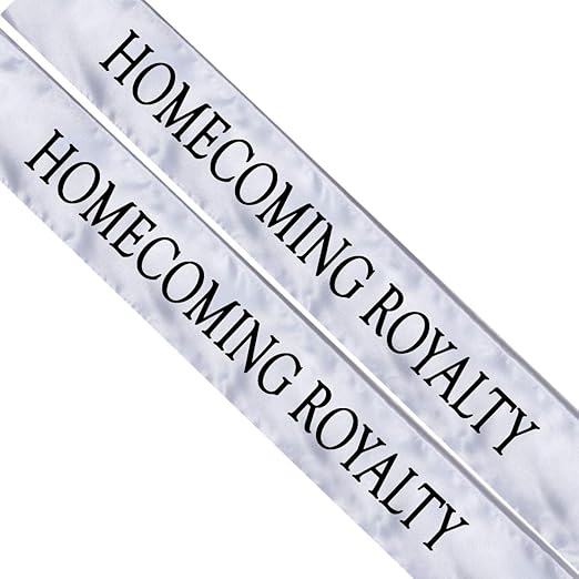 Anderson's White Satin Homecoming Royalty Sash Set, Elegant 3" x 72" Sashes with Black Imprint for Homecoming Night Coronation and School Events, 2‑Piece Set