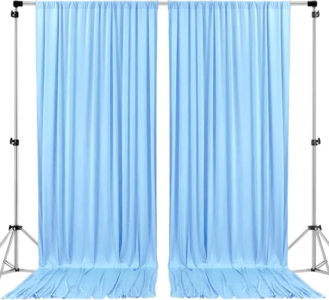 AK TRADING CO. 10 feet x 8 feet IFR Polyester Backdrop Drapes Curtains Panels with Rod Pockets - Wedding Ceremony Party Home Window Decorations - Light Blue