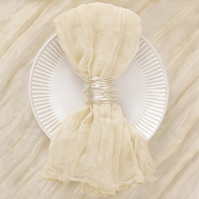 DeZerlor 30 Pack Beige Cheesecloth Napkins Christmas Cloth Napkins Set of 30 Cream Holiday Dinner Napkins Bulk 21x21 Inches for Wedding Bridal Shower Baby Shower Xmas Parties
