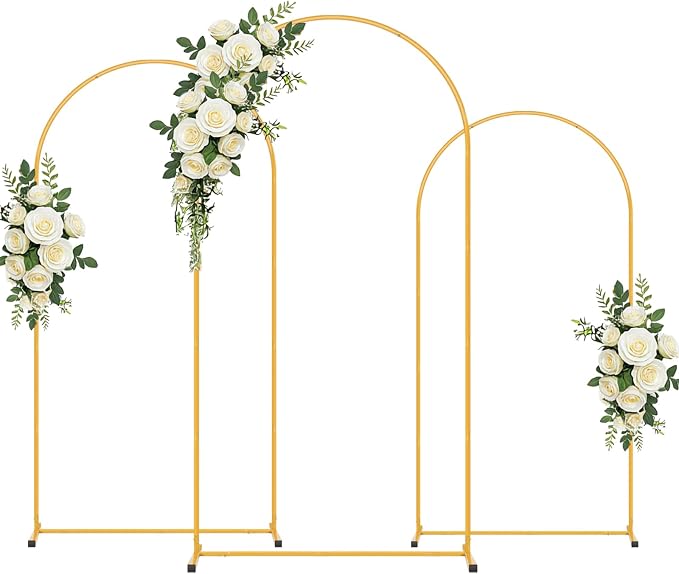 Gold Arch Backdrop Stand Set of 3(7.2FT/6.6FT/6FT),Wedding Arch Backdrop Stand,Balloon Arch Stand Metal Frame for Wedding Birthday Baby Shower Party Garland Ceremony Decor