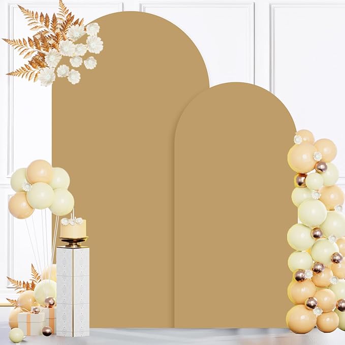 MODFUNS Khaki Arch Cover 6&7.2ft Spandex Arch Backdrop Covers Set of 2 Brown Arch Covers Stretchy Backdrop Vintage Fitted Arch Stand Cover for Wedding Ceremony Party Reception Decor