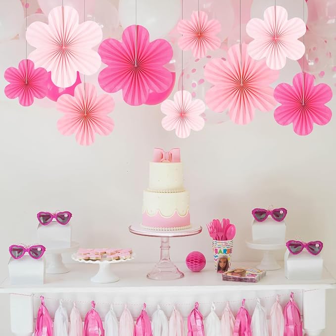Paper Fans Party Decorations Paper Flowers Decorations for Wall Floral Backdrop Classroom Baby Shower Birthday Party Flower Wall Decor Pack of 9 Pink