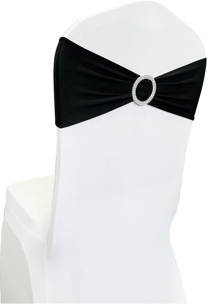 Spandex Chair Sashes Bands 50PCS Stretch Chair Ties Bows with Buckle Slider for Wedding Party Banquet Decoration (Black)…