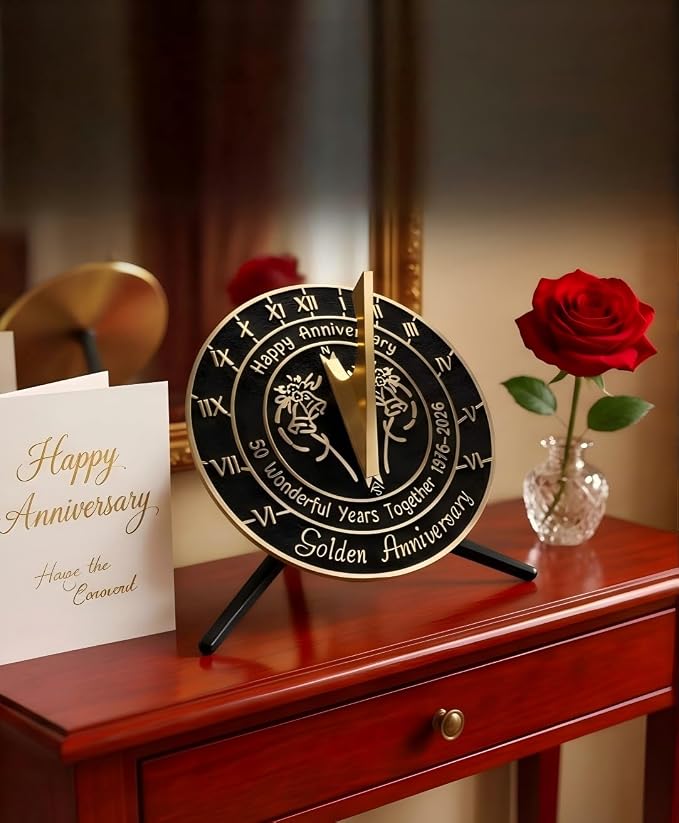 Brass Sundial with Pedestal for 50th Golden Wedding Anniversary (2026) - Elegant Home Decor or Garden Present for Him, Her, Parents, or Couples Celebrating 50 Years Together