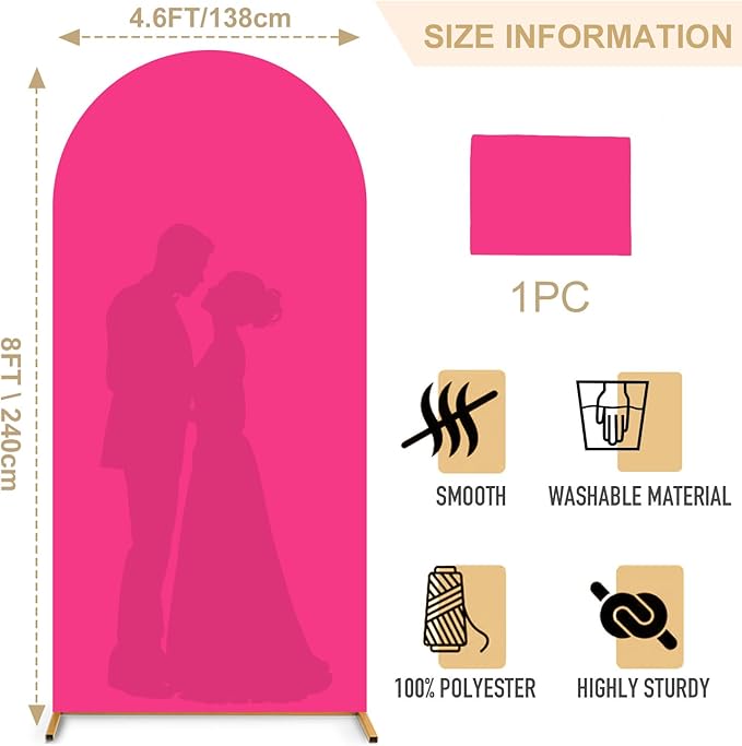 FANPROMS Arch Cover 8FT Hot Pink Spandex Arch Cover Round Top Chiara Backdrop Cover for Arch Stand Fuchsia Arch Cover Backdrop Fabric Garland Arch Frame Cover for Wedding Birthday Decorations