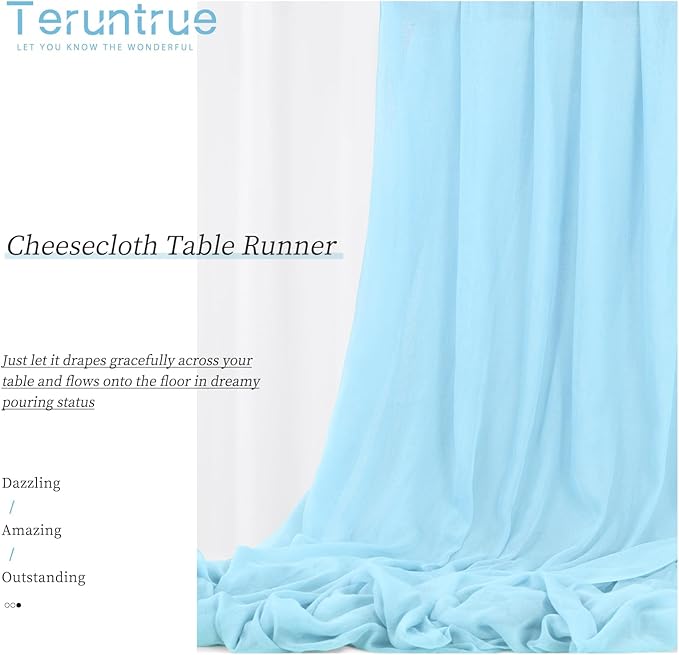 Teruntrue 24 Packs Light Blue Cheesecloth Table Runner,10ft Rustic Gauze Boho Wedding Table Runner Decoration, Wedding Table Decor Sheer Table Runner for Wedding Party Bridal Shower Table
