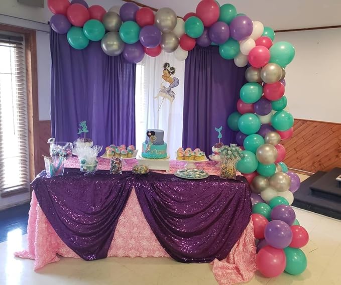 QueenDream Sequin Tablecloth 60"x102" Purple Tablecloth Glitter Party Table Cloth Overlay for Wedding Birthday Decorations