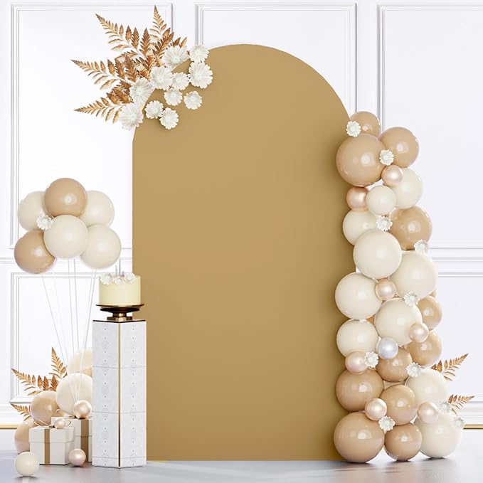 MODFUNS Khaki Wedding Arch Cover 6.6ft Balloon Arch Covers Spandex Arch Stand Cover Stretchy Arch Covers Chiara Arch Cover Double Sided Arch Backdrop Cover for Birthday Party Celebration Decor