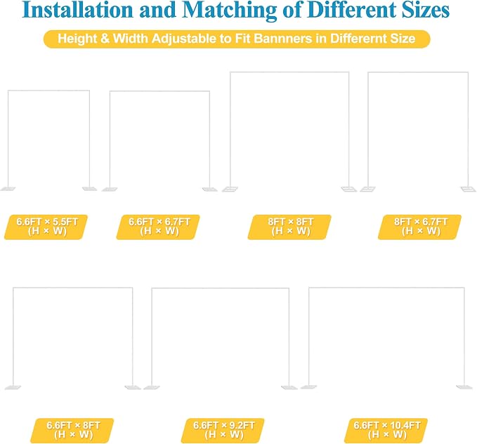 Fomcet 8FT x 8FT Backdrop Stand Heavy Duty with Base, White Portable Adjustable Pipe and Drape Backdrop Stand Kit, Square Metal Arch Party Frame for Wedding Birthday Parties Banquet Decorations