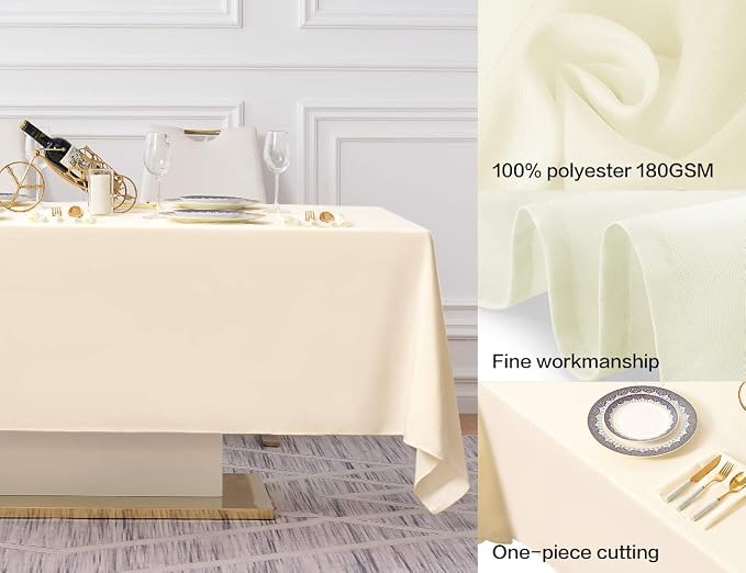 Surmente Ivory Tablecloth 60 x 102-inch Rectangular Polyester Table Cloth for Weddings, Banquets, or Restaurants