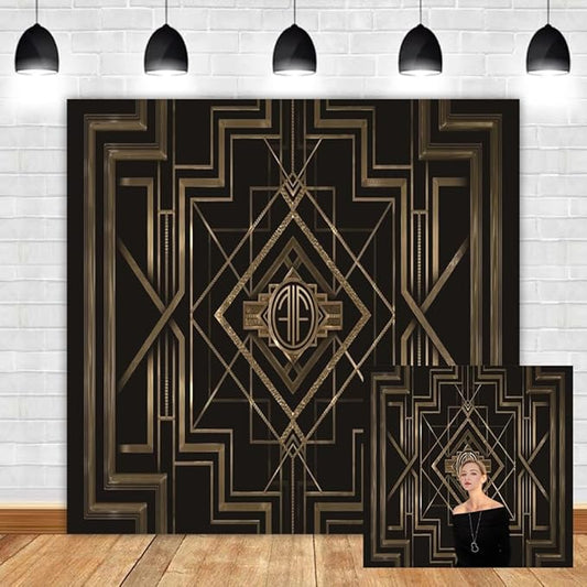 Leyiyi 8x8ft Great Black and Gold Birthday Photography Backdrop Adults Children Party Black and Gold Golden Banner Photo Studio Booth Background Newborn Baby Shower Decoration