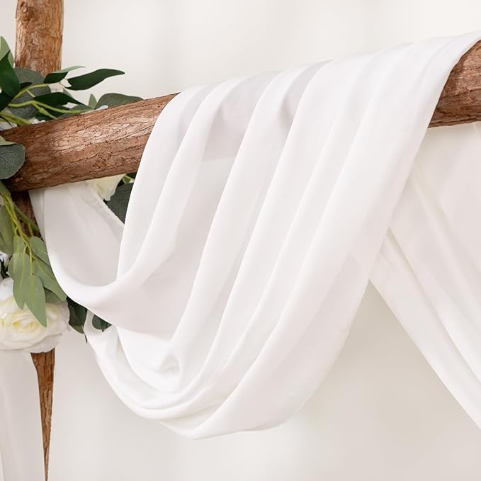 LINXTAR Ivory Wedding Arch Draping Fabric 30'' x 18FT Sheer Chiffon Arch Drape Backdrop 2 Panel Drapes for Bridal Shower Baby Shower Photo Booth Church Decor Birthday Party Outdoor Decoration