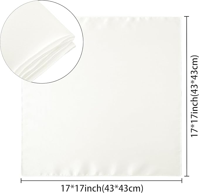 24 Pack Square Satin Dinner Napkins, 17x17 Inches Silky Soft Smooth Table Cloth Napkins for Restaurant Weddings Banquet Party Decoration, Off White