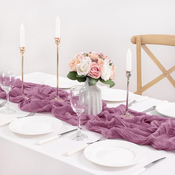MLMC Purple Table Runner 10ft Sheer Gauze Cheesecloth Table Runner 35x120 Inches Sheer Cheese Cloth Centerpiece for Quinceanera Bridal Baby Shower Boho Wedding Home Decor