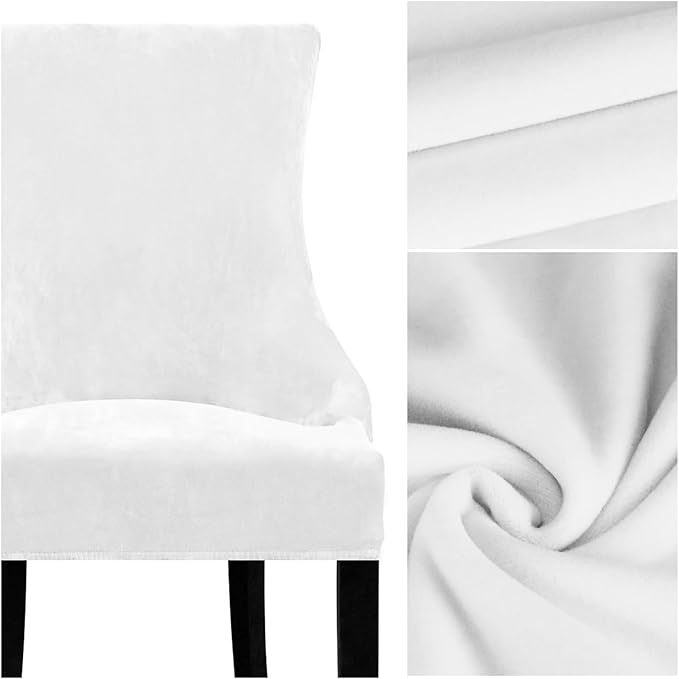 Lellen Velvet Stretch Wingback Chair Cover Slipcover - Reusable Protector Cover for Dining Room Banquet Home Decor etc Machine Washable Hand Washable (White, 4PC)