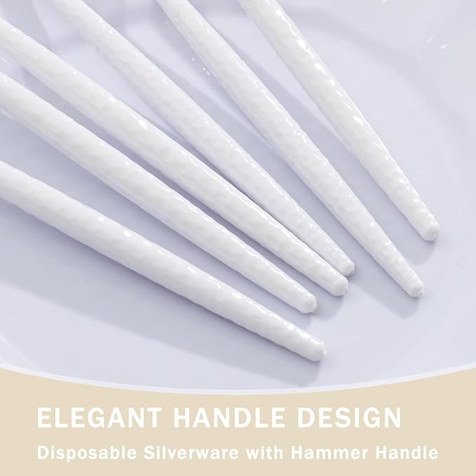 Supernal 360pc Heavy Duty White Plastic Silverware Set for Wedding Party | Durable Hammered Cutlery Flatware Utensils (120 Forks, 120 Knives, 120 Spoons) Bulk Pack for Catering Birthday