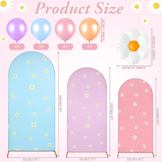Foilswirl 34 Pieces Pastel Balloon Arch Backdrop Cover Kit 4ft 5ft 6ft Dog Theme Blue Spandex Arch Backdrop Cover with Daisy for Spring Boho Wedding Birthday Party
