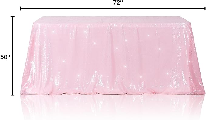 Poise3EHome Pink Sequin Tablecloth 50×72 Inch Rectangle Sparkly Fabric Table Cover Overlay for Valentine Birthday Wedding Party Holiday Baby Shower Decoration