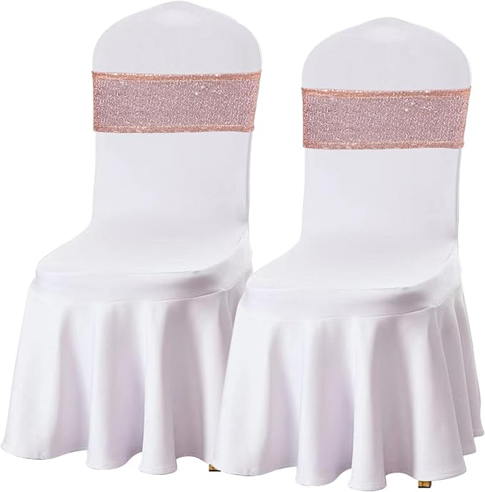 SquarePie Pack of 10 Sequin Chair Sashes Bands Shining Rose Gold Bows for Wedding Banquet Party Decor
