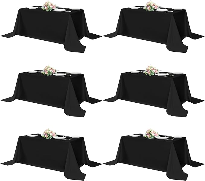 sancua Rectangle Tablecloths 6 Pack - 90x156 Inch - Black Washable Fabric Cloth Table Cloth, Large Reusable Polyester Table Covers for Wedding Party, Birthday, Banquet Reception