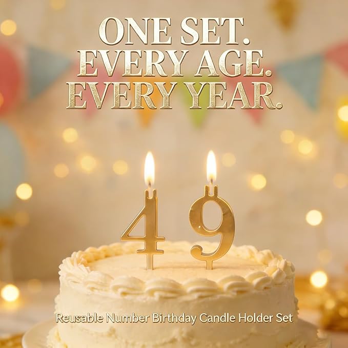 Reusable Number Birthday Candle Holder Set, Digital Birthday Cake Candle Holders Set, Silver Cake Topper Decorations, Adjustable Candles Stand, Party Cakes Accessories(1set)