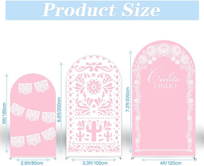 Set of 3 Arch Backdrop Cover Cielito Lindo Baby Shower Spandex Arch Fabric Cover for Mexican Bridal Wedding Birthday Party Decoration (6FT 6.6FT 7.2FT,Pink)