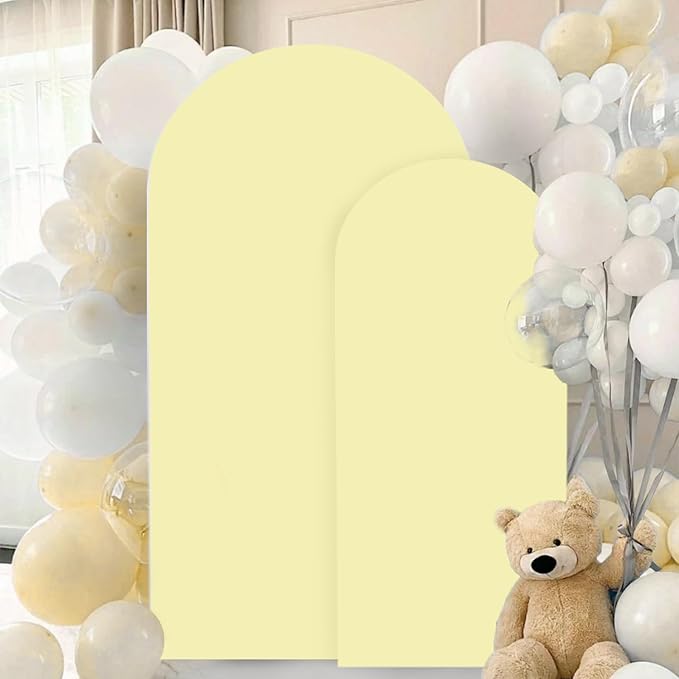 FANPROMS Arch Covers Set of 2 Yellow Wedding Arch Cover 6FT 7.2FT Arch Stand Cover for Wedding Party Spandex Arch Cover Stretchy Fabric Boho Backdrop Covers Set for Bridal Baby Shower Decoration