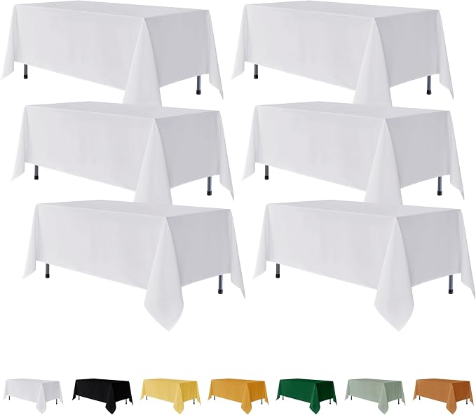 Fitable 6 Pack White Rectangle Table Clothes - 70 x 120 Inch - Wrinkle and Stain Resistant Fabric Tablecloths, Washable Polyester Table Covers for Wedding, Party, Banquet, Formal Events