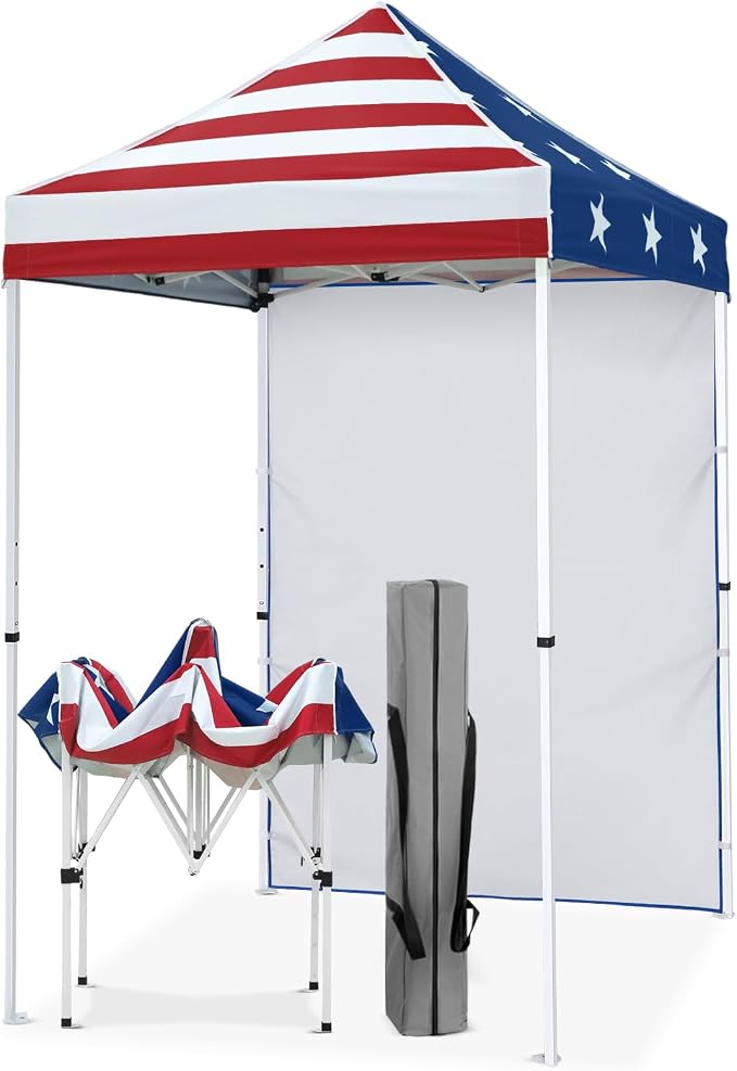 EAGLE PEAK Pop up Canopy 5x5, Outdoor Portable Canopy Tent with One Removable Sunwall, Carry Bag Included, American Flag