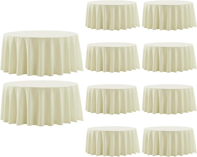 Round Tablecloth 132 Inch 10 Pack Ivory Tablecloths Washable Decorative Polyester Table Clothes Cover for Dining Table Banquets Buffet Parties and Wedding
