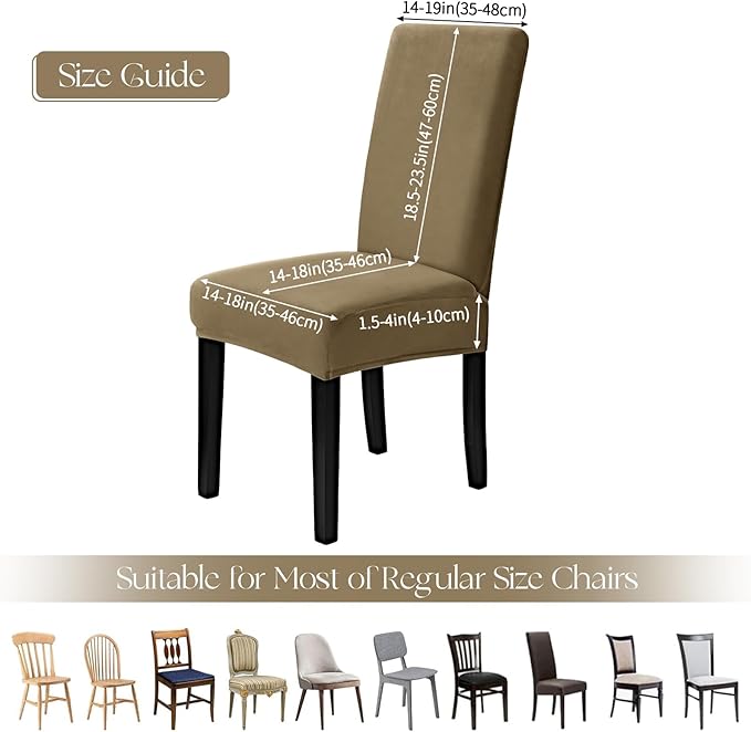 MOSAYT Velvet Stretch Chair Covers for Dining Room Set of 2 - Soft Slipcovers with Thick Removable Fabric for Parsons Chairs, Washable Seat Protectors for Kitchen, Banquet & Home Decor, Camel