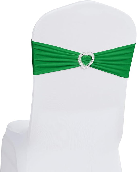 Howhic Pack of 30 Spandex Chair Sashes Bows Stretch Chair Cover Band with Buckle Slider Universal Elastic Chair Ties for Wedding Banquet Party Event Decoration (Emerald)
