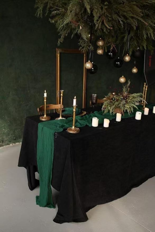 12Pack Emerald Green Table Runner 10Ft Cheesecloth Table Runner Boho Gauze Table Runners Long Cheese Cloth Table Runners for Wedding Party Bridal Shower Thanksgiving Christmas