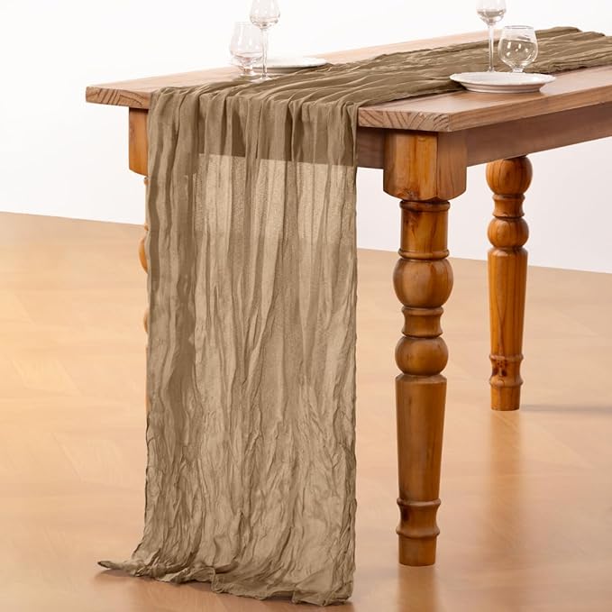 DeZerlor Nude Cheesecloth Table Runner 10 Pack Spring Easter Table Runners Boho Gauze 120 Inches Coffee Cheese Cloth Table Decor for Wedding Bridal Baby Shower Parties