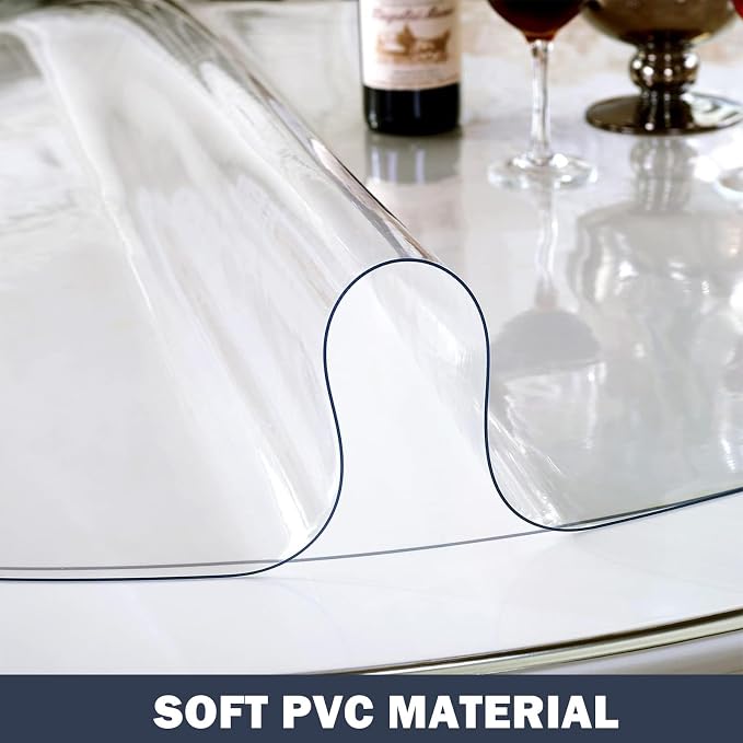 LovePads Round Clear Table Protector, 1.5mm Thick 36 Inch Plastic Table Cover, Waterproof Vinyl Tablecloth Round Protective Tabletop Pad for Kitchen Countertop Coffee Desk, Heavy Duty & Easy to Clean