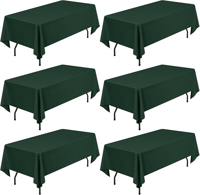 Pesonlook 6Pack Hunter Green Polyester Tablecloths 60 x 102 Inch, Rectangle Table Cloth for 6ft Tables- Polyester Table Cover Washable Table Cloth for Wedding Reception Banquet Party