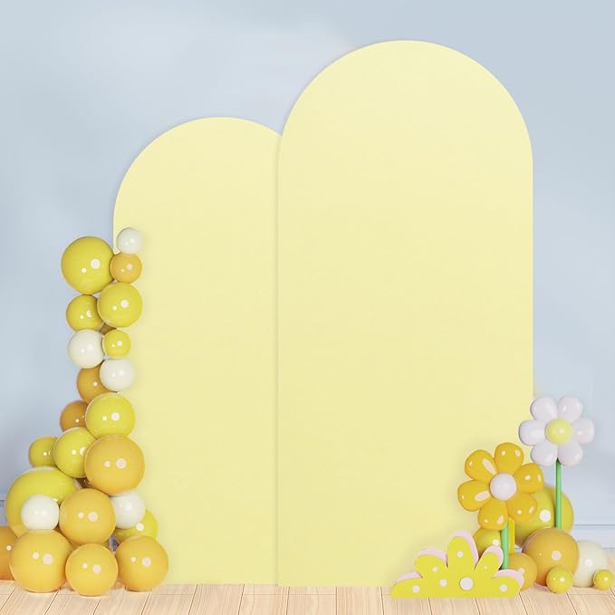 Yellow Arch Cover 7.2ft, 6ft Wedding Arch Stand Cover Yellow Arch Covers Set of 2 Round Top Chiara Backdrop Covers Arch Spandex Cover Stretchy Fabric for Birthday Balloon Party Decoratioin