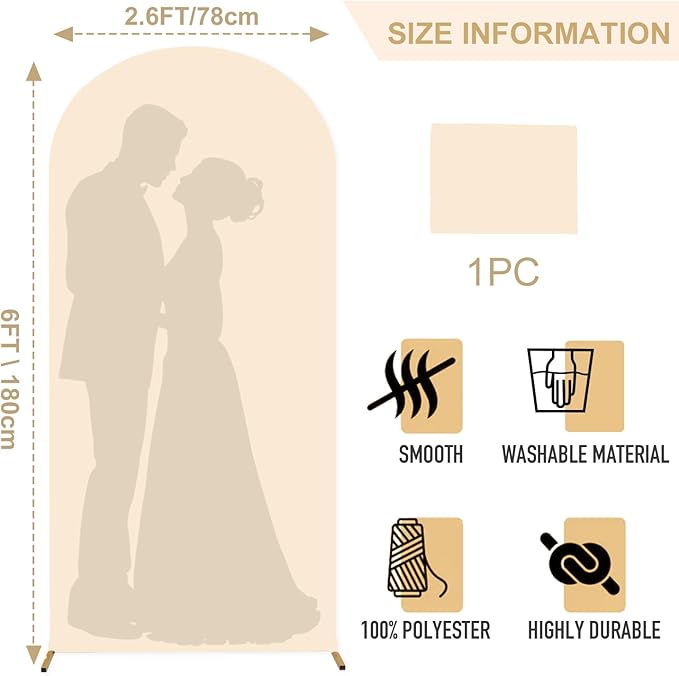 FANPROMS Beige Spandex Arch Cover 6FT Wedding Arch Covers for Chiara Arched Stand Decor Arched Cover Backdrop Fabric Birthday Arches Covers Stretchy Backdrop for Baby Shower Party Decorations