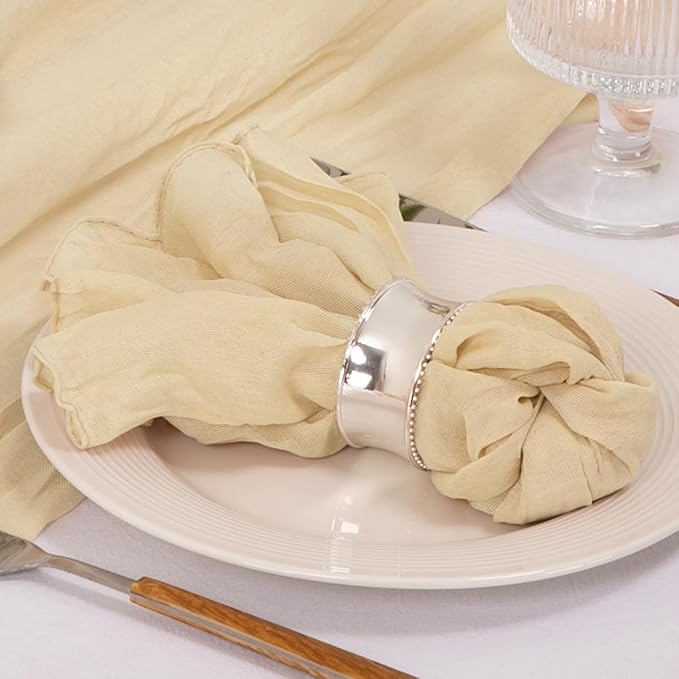 MLMC 60 Pack Cheesecloth Napkins Bulk Champagne Dinner Cloth Napkins 21"x21" Boho Reusable Napkins in Bulk for Bridal Shower Baby Shower Events Table Decor