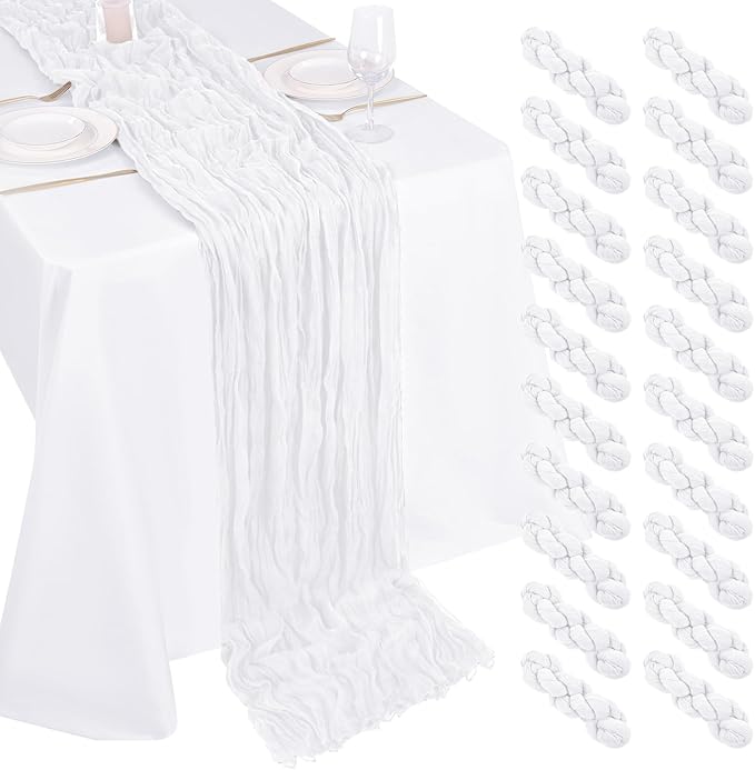 20 Pack Cheesecloth Table Runner - 17x108 Inch White Boho Gauze Cheese Cloth Table Runners for Baby Bridal Shower Decoration Wedding Party Summer Garden Farmhouse