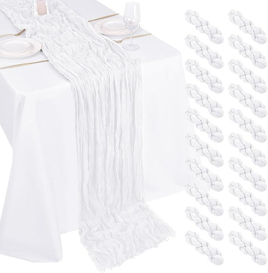 20 Pack Cheesecloth Table Runner - 17x108 Inch White Boho Gauze Cheese Cloth Table Runners for Baby Bridal Shower Decoration Wedding Party Summer Garden Farmhouse